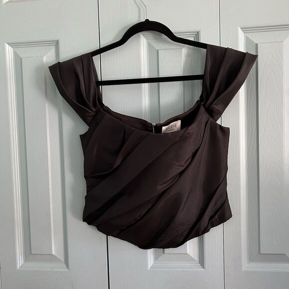 Rozie Corsets Women's Black Off-the-Shoulder Taffeta Corset Top Size 40 Zip Back